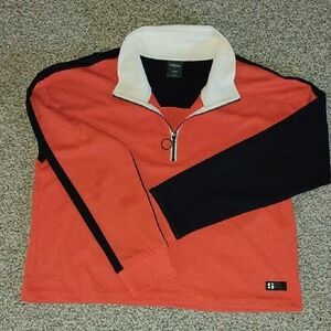 Orange & Black Zip Up Sweater with Sporty Design